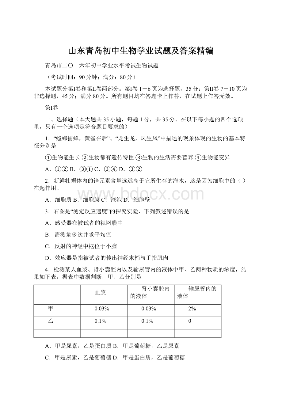 山东青岛初中生物学业试题及答案精编Word文件下载.docx_第1页