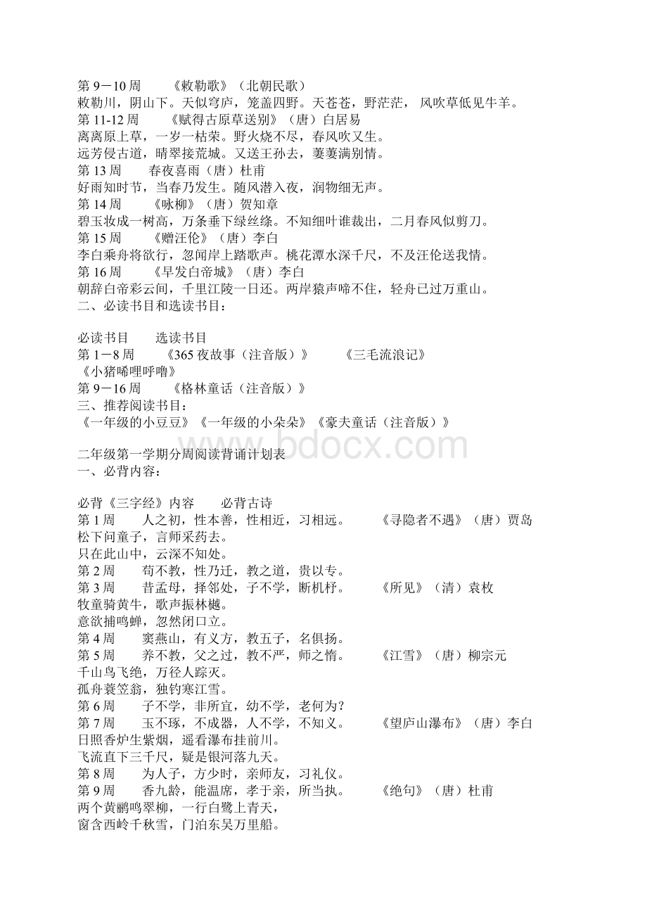 小学生分周阅读背诵古诗计划表Word格式文档下载.docx_第2页