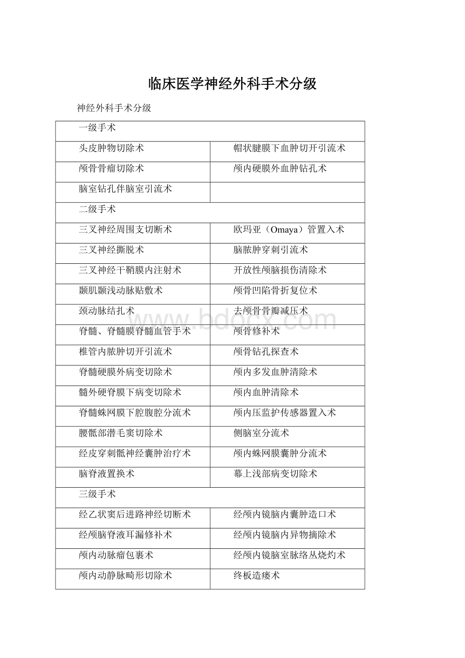 临床医学神经外科手术分级文档格式.docx_第1页