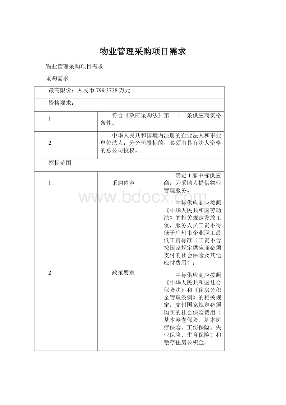 物业管理采购项目需求Word格式文档下载.docx_第1页