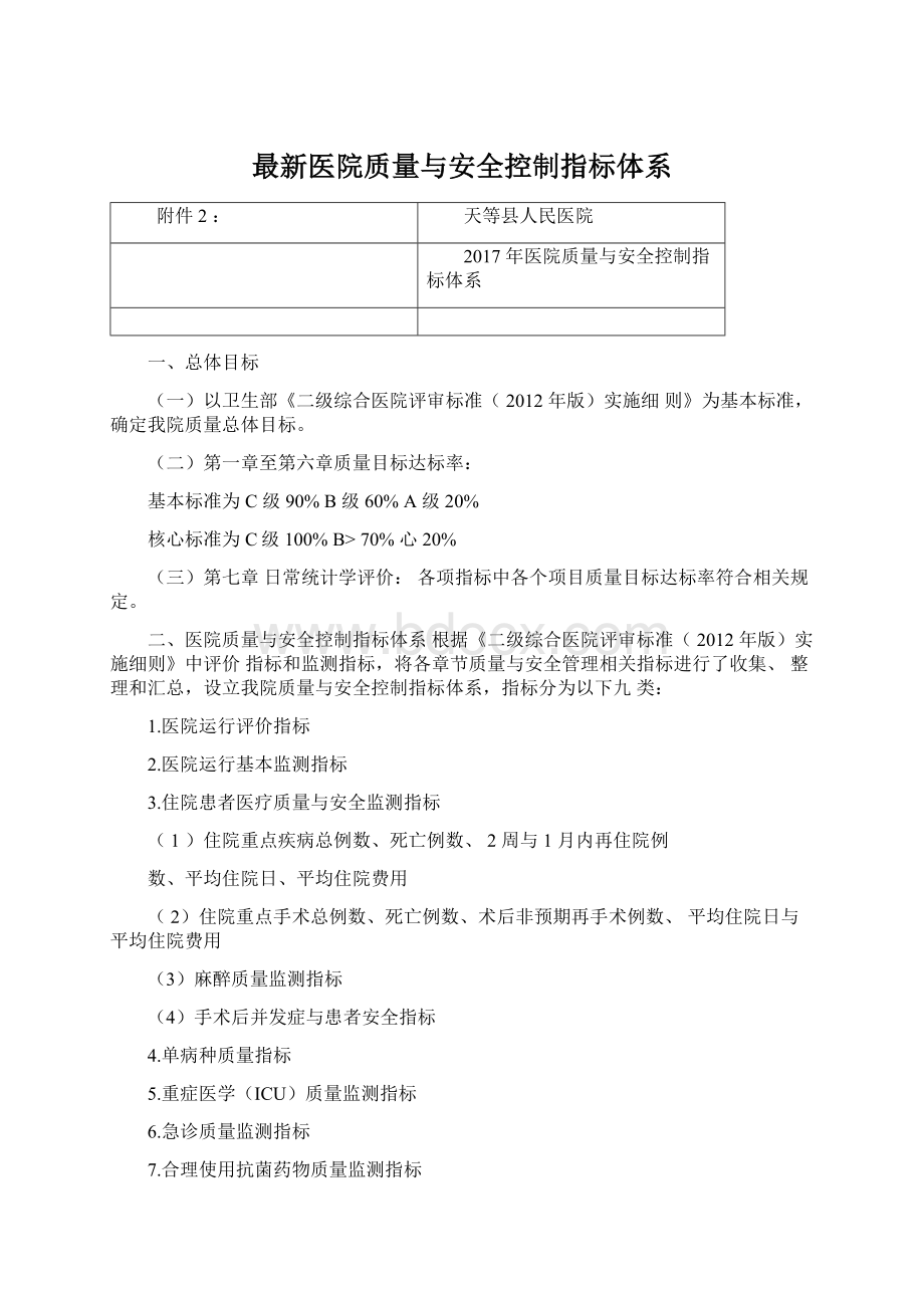 最新医院质量与安全控制指标体系Word格式.docx_第1页