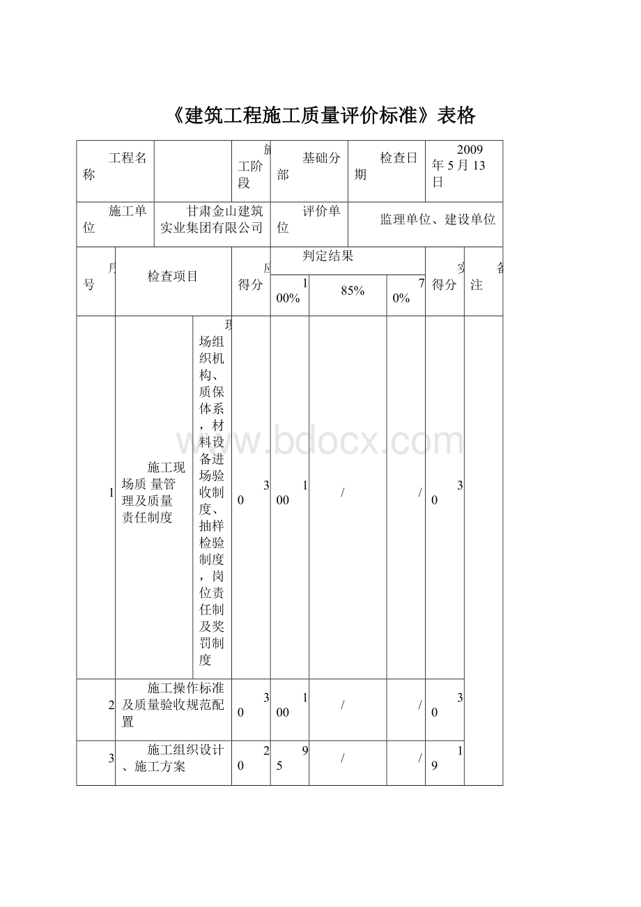 《建筑工程施工质量评价标准》表格.docx_第1页