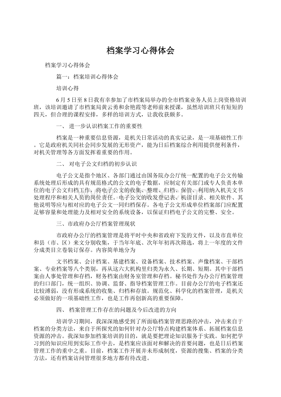 档案学习心得体会文档格式.docx