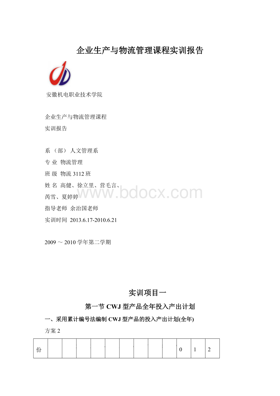 企业生产与物流管理课程实训报告Word格式.docx_第1页