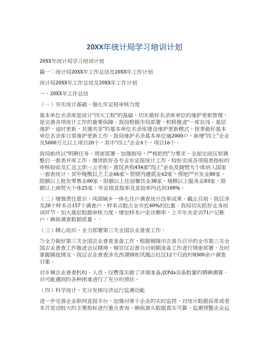 20XX年统计局学习培训计划.docx_第1页