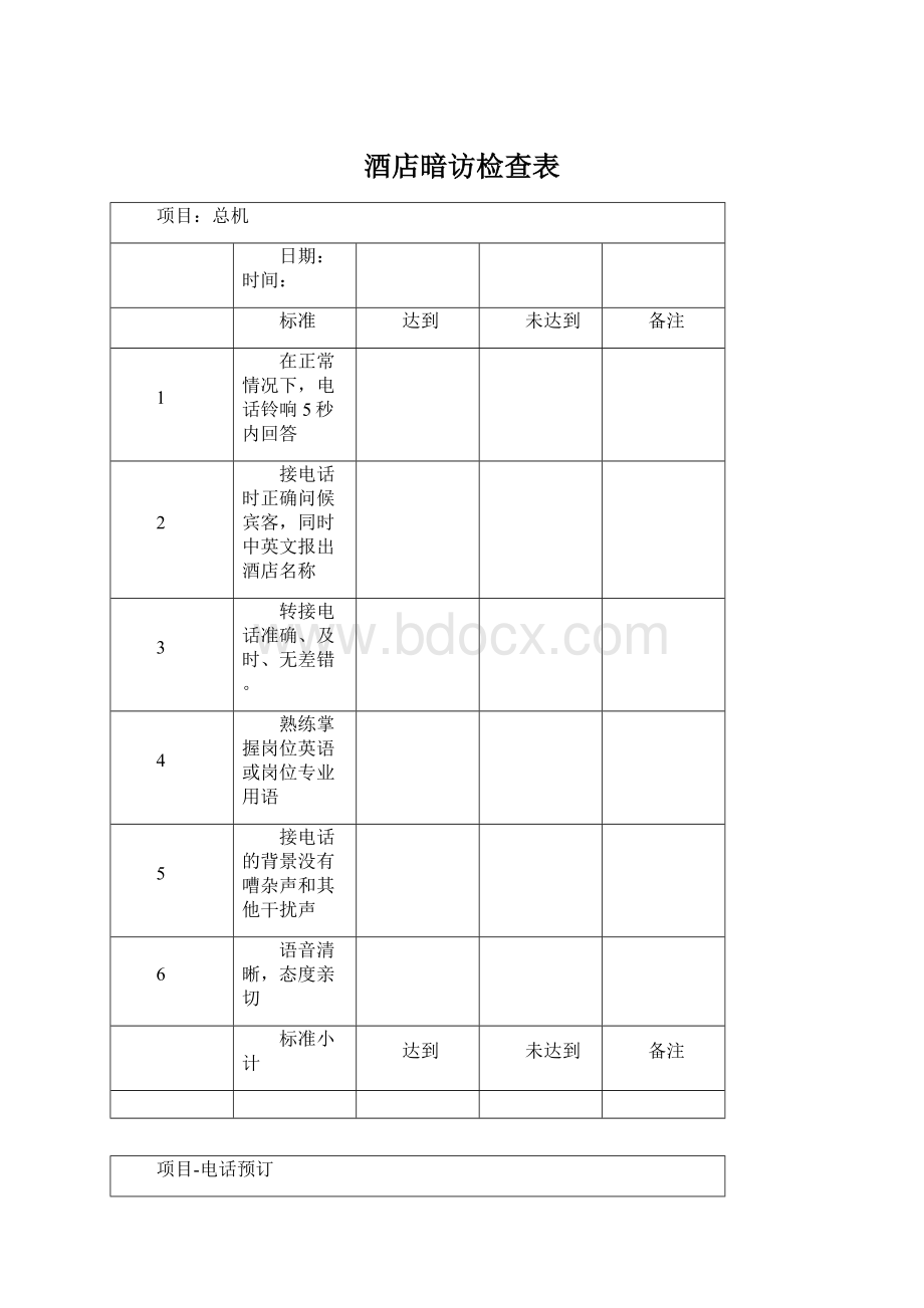 酒店暗访检查表.docx