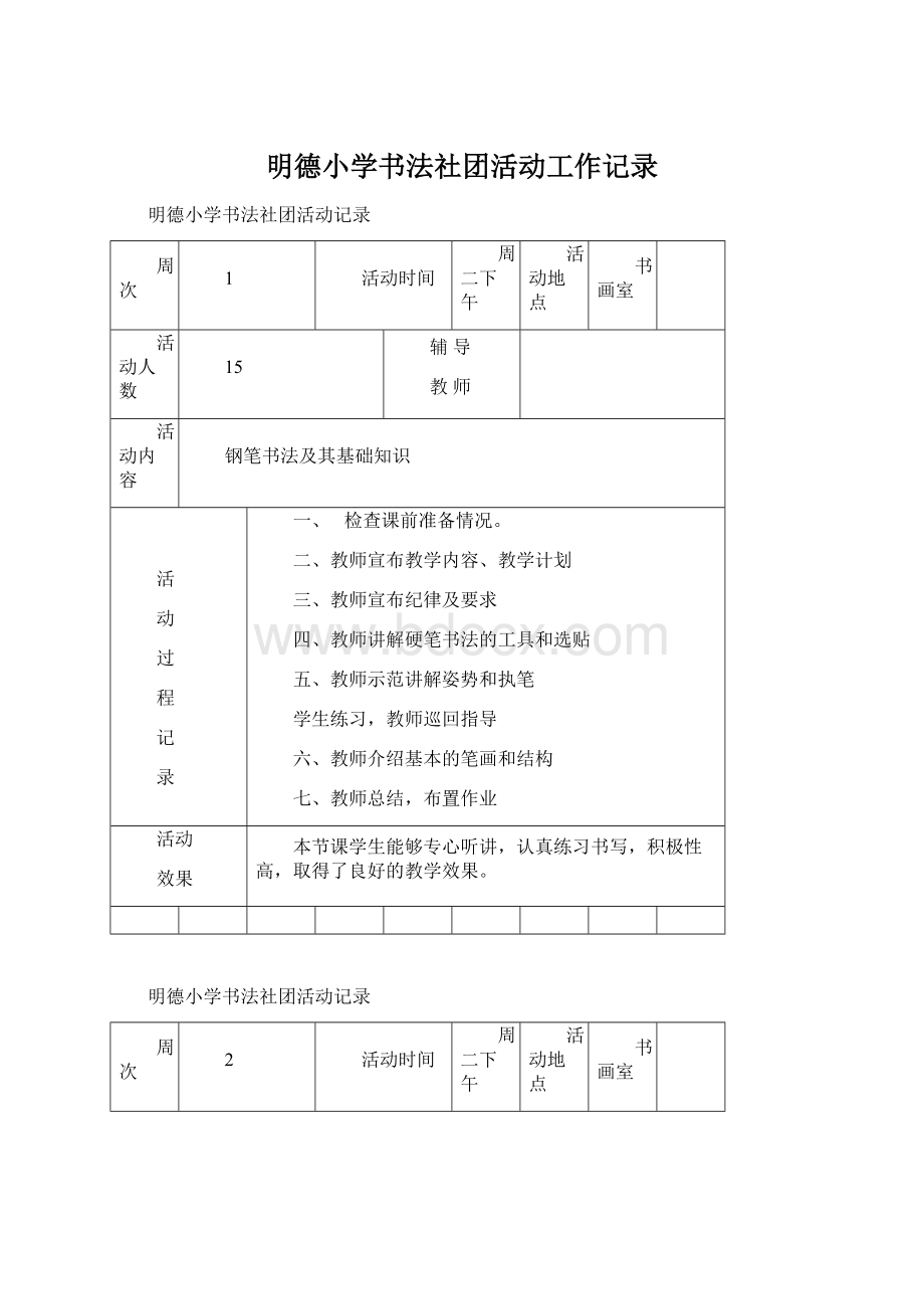 明德小学书法社团活动工作记录.docx_第1页