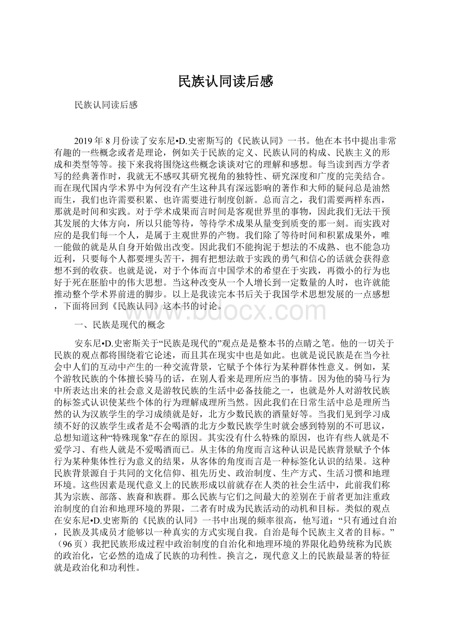 民族认同读后感Word格式.docx