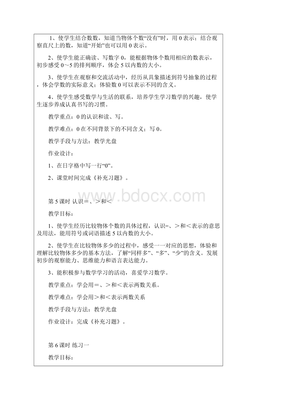 最新苏教版数学一年级上册第5单元《认识10以内的数》单元教案.docx_第3页