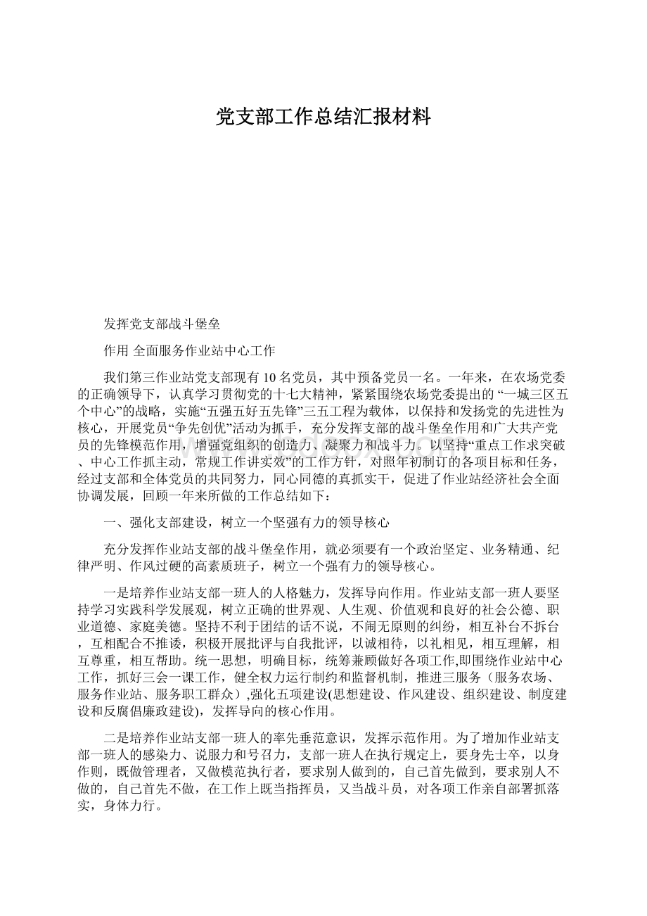 党支部工作总结汇报材料文档格式.docx_第1页