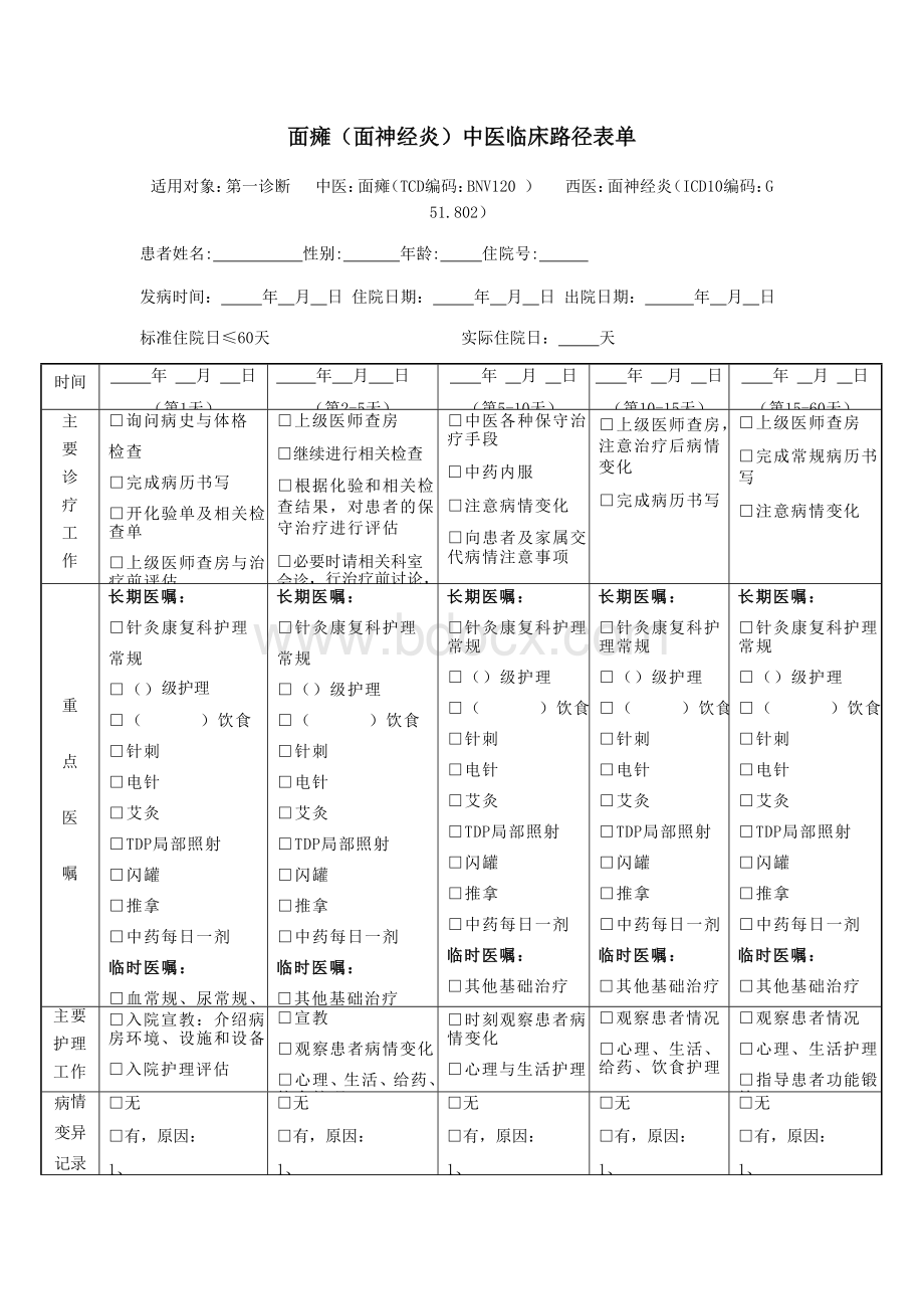 针灸科临床路径表单5种_精品文档.docx