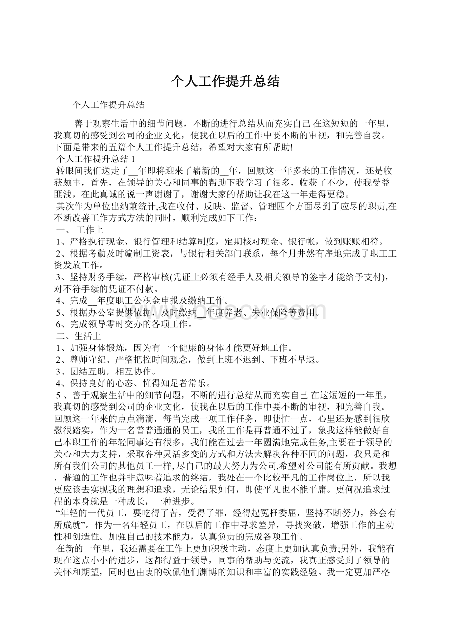 个人工作提升总结Word文档格式.docx