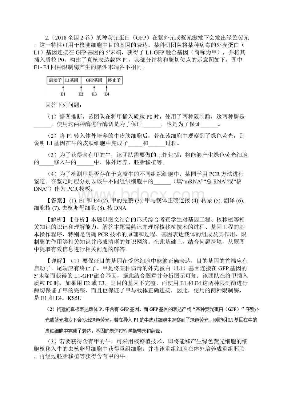 高考生物一轮复习必备9年高考生物试题分类汇编带答案解析专题二十 现代生物科技专题Word文档格式.docx_第2页