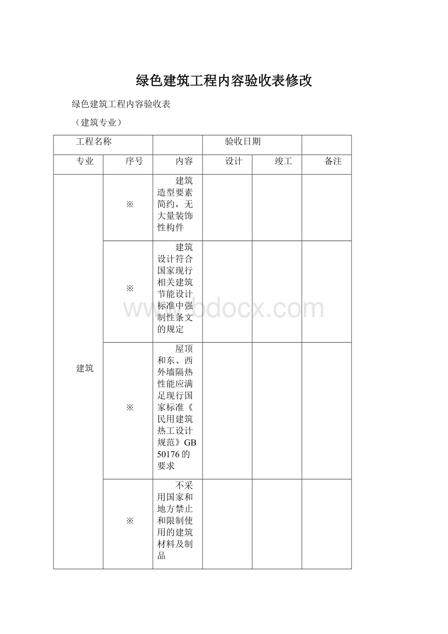 绿色建筑工程内容验收表修改.docx