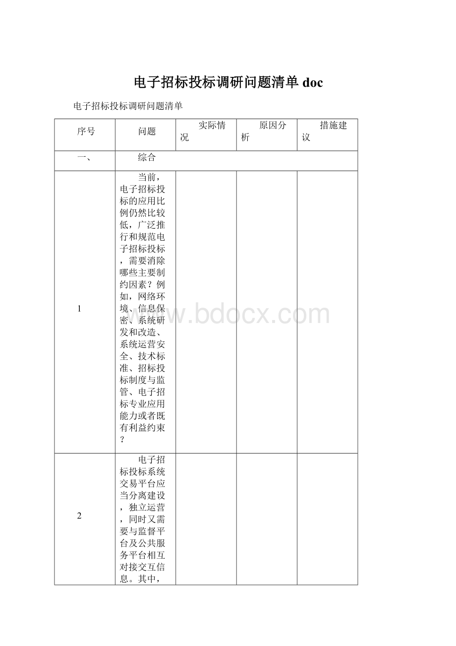 电子招标投标调研问题清单docWord格式文档下载.docx