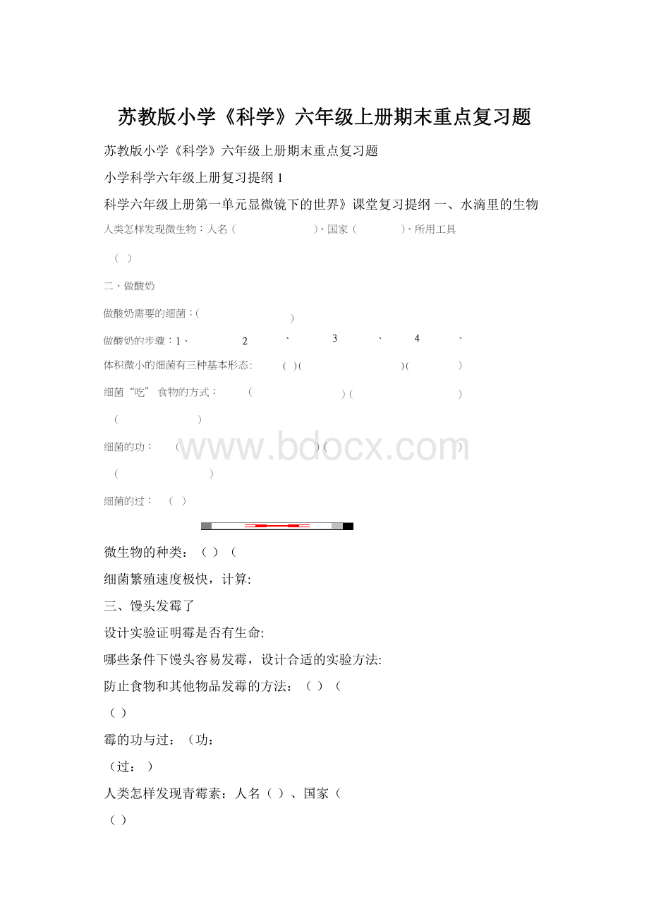 苏教版小学《科学》六年级上册期末重点复习题Word文档下载推荐.docx