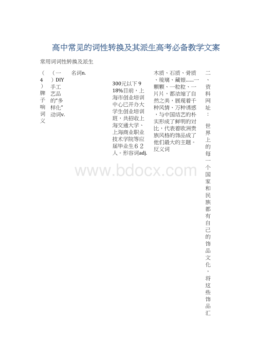 高中常见的词性转换及其派生高考必备教学文案Word格式文档下载.docx