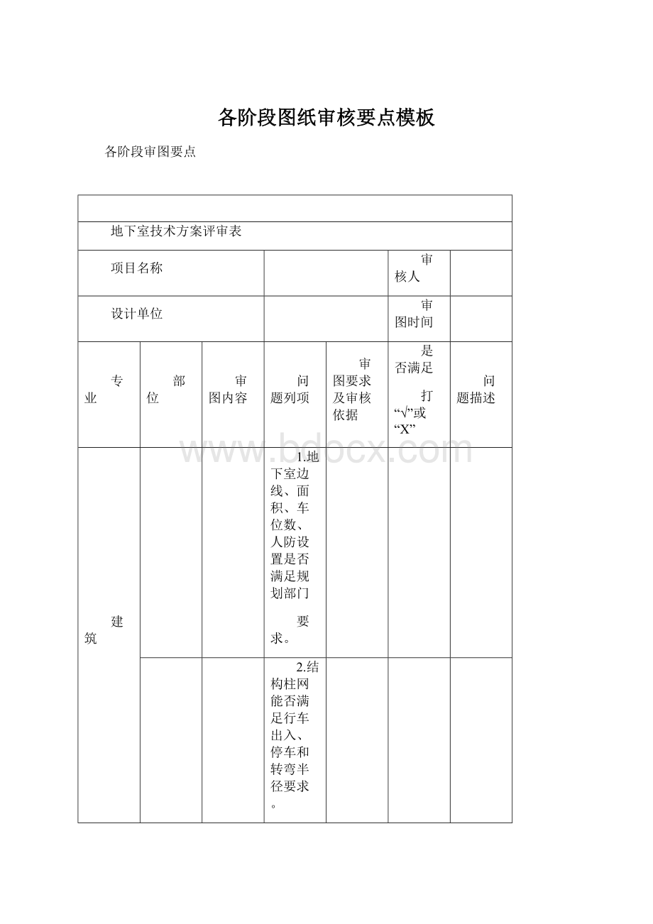 各阶段图纸审核要点模板Word下载.docx_第1页