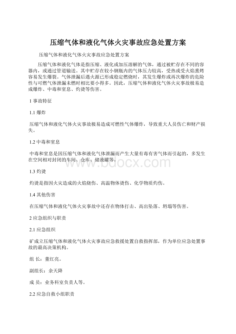 压缩气体和液化气体火灾事故应急处置方案Word下载.docx