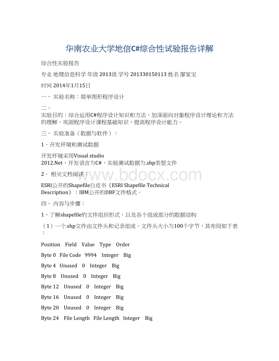 华南农业大学地信C#综合性试验报告详解Word文档下载推荐.docx