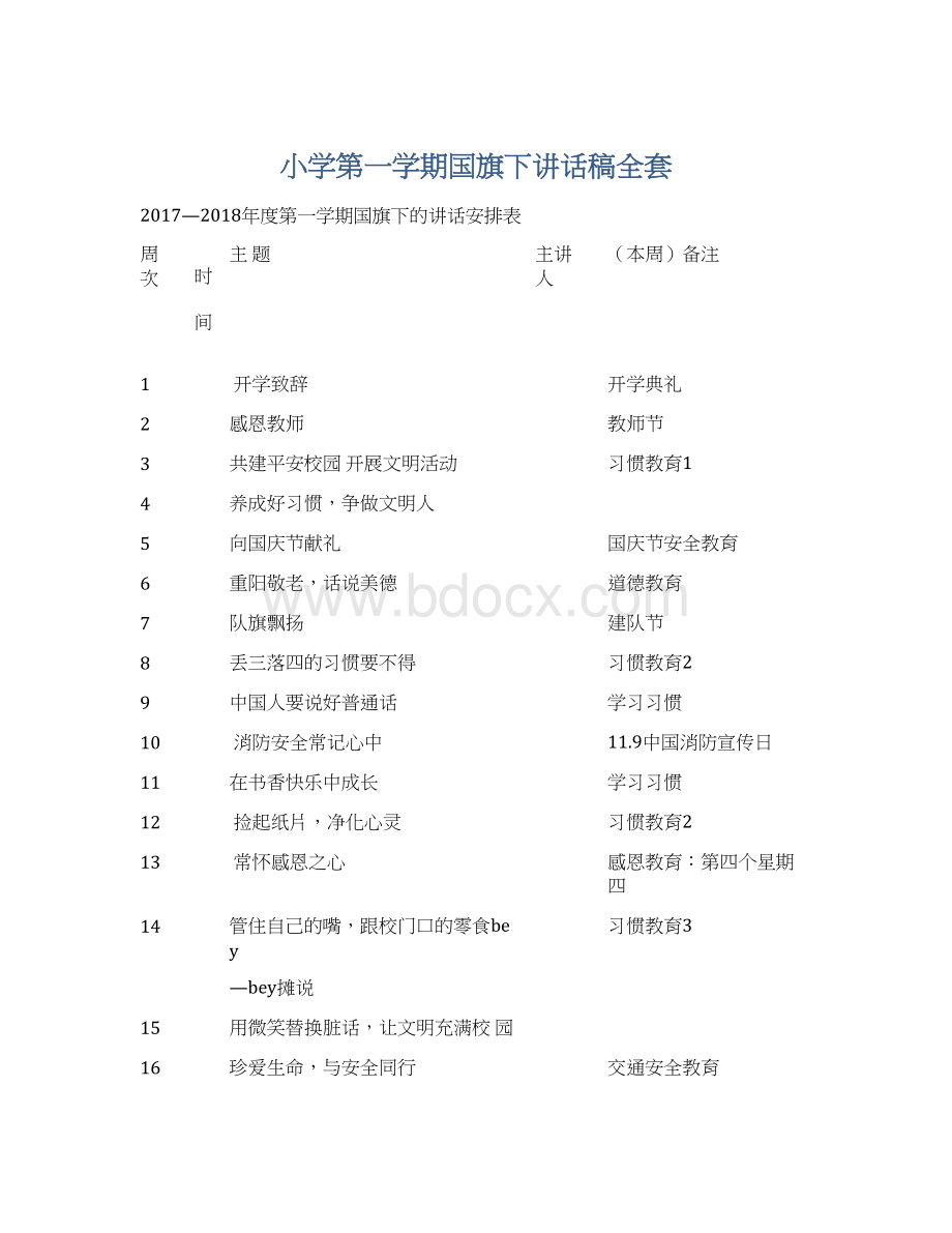 小学第一学期国旗下讲话稿全套.docx_第1页