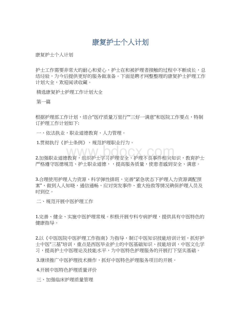 康复护士个人计划.docx