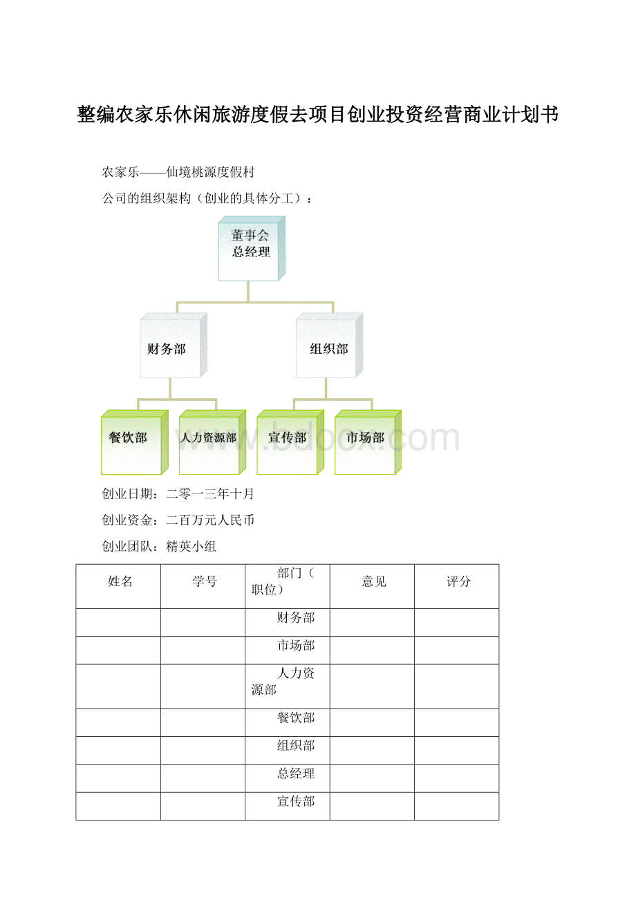 整编农家乐休闲旅游度假去项目创业投资经营商业计划书.docx