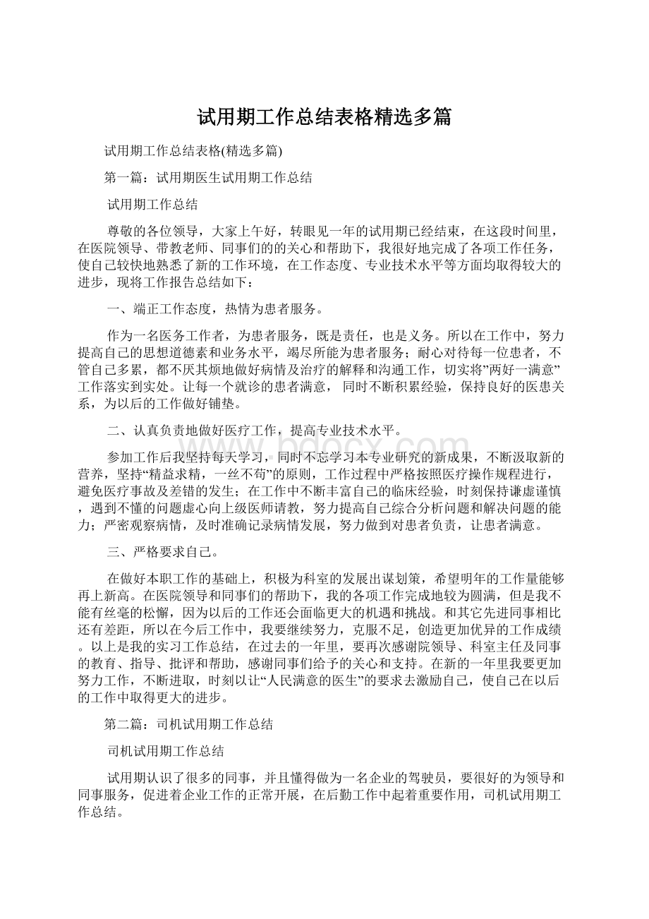 试用期工作总结表格精选多篇.docx_第1页