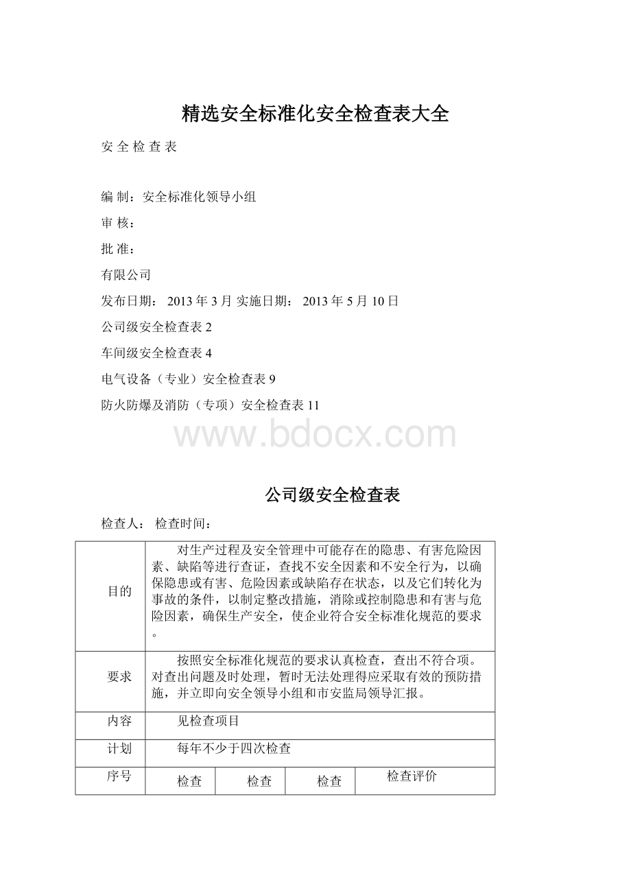 精选安全标准化安全检查表大全.docx