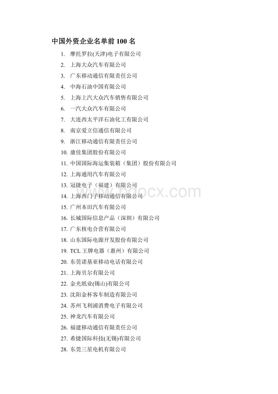 中国外资企业名单.doc