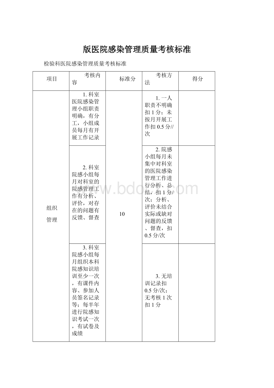 版医院感染管理质量考核标准文档格式.docx_第1页