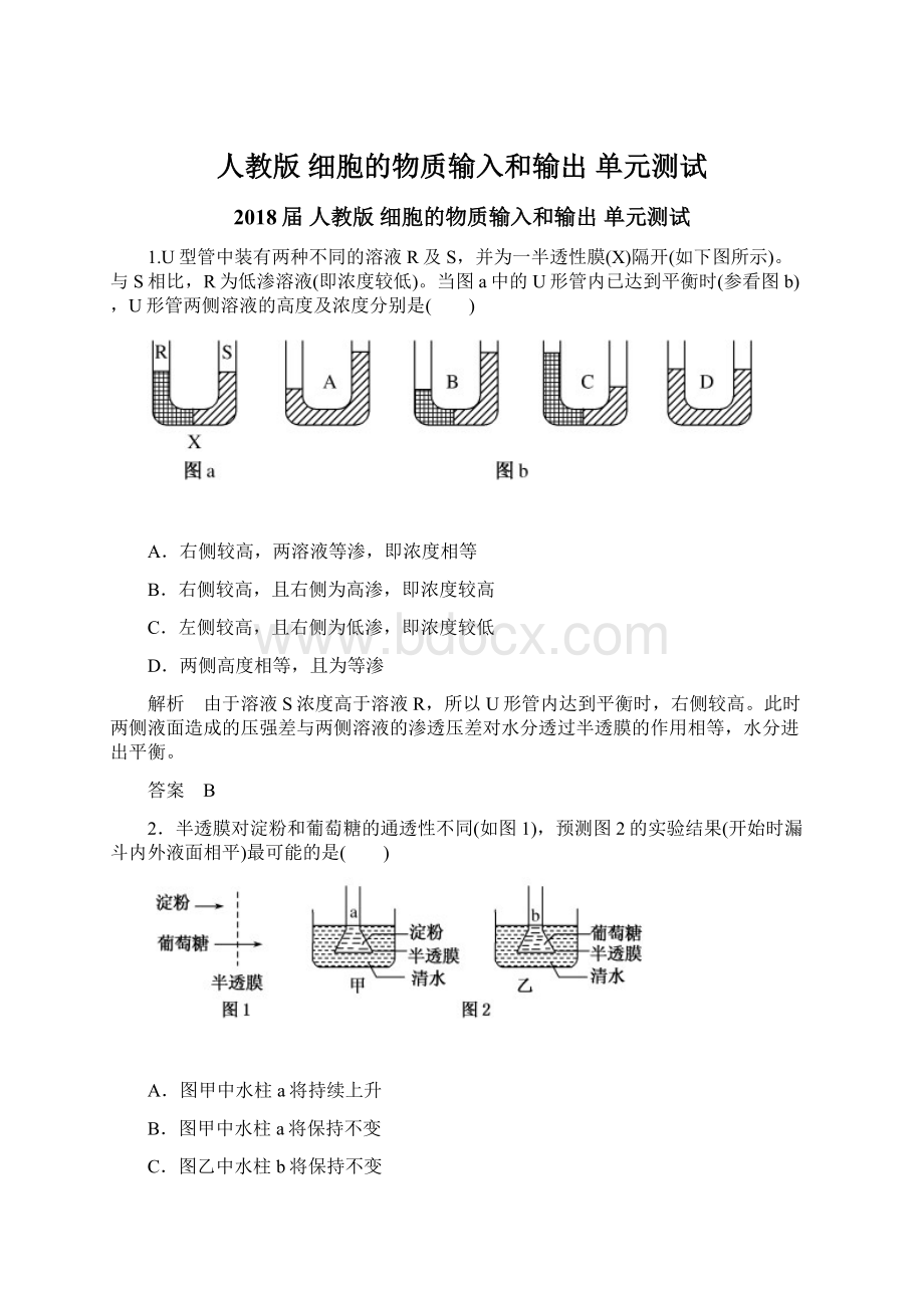 人教版细胞的物质输入和输出 单元测试文档格式.docx