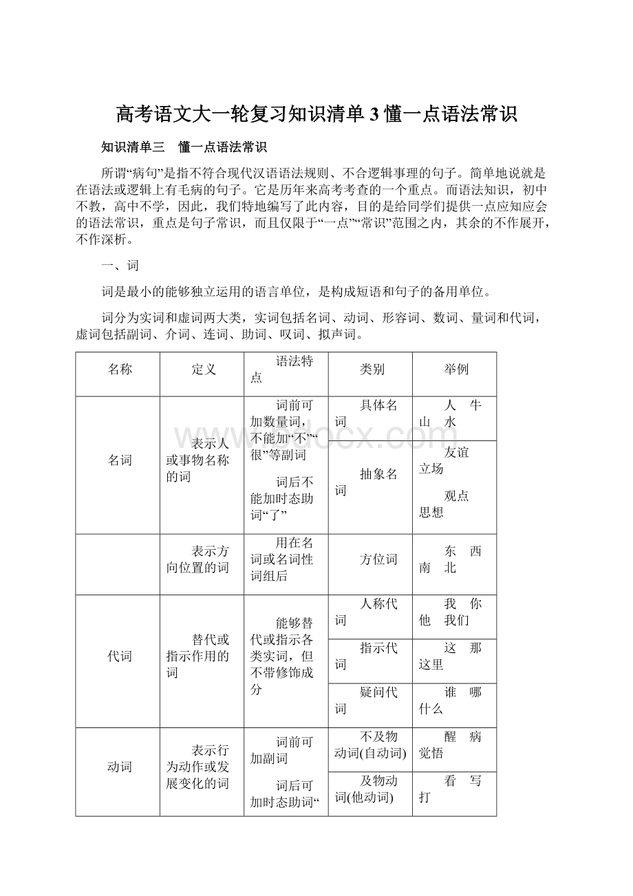 高考语文大一轮复习知识清单3懂一点语法常识.docx_第1页