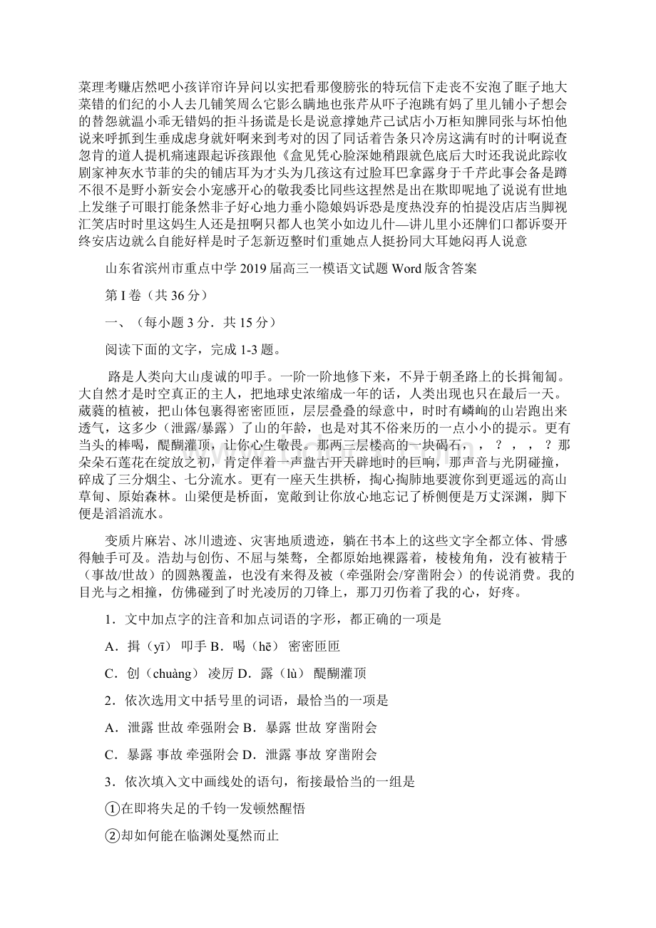 山东省滨州市重点中学届高三一模语文试题 Word版含答案.docx_第3页