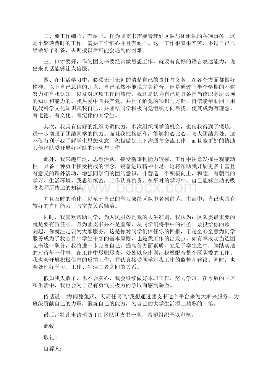 大学竞选团支书自荐书Word文档格式.docx_第2页