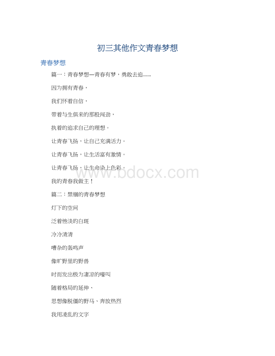 初三其他作文青春梦想Word格式.docx