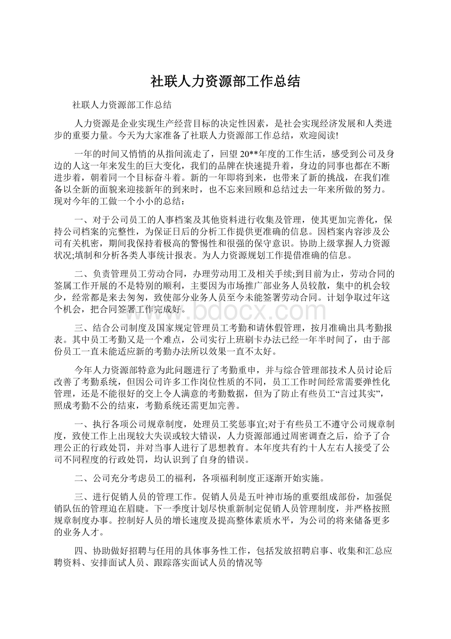 社联人力资源部工作总结Word文档下载推荐.docx_第1页