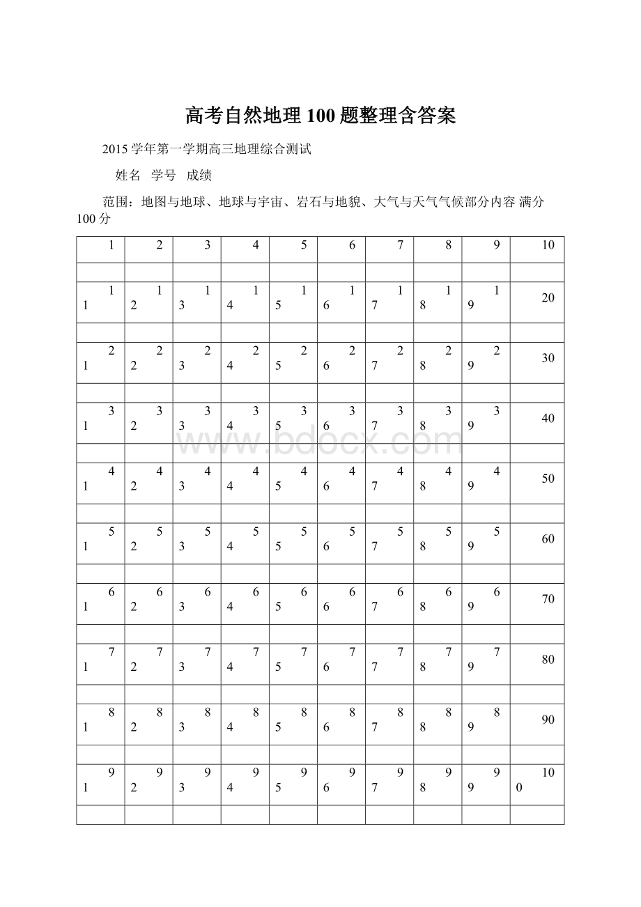 高考自然地理100题整理含答案.docx