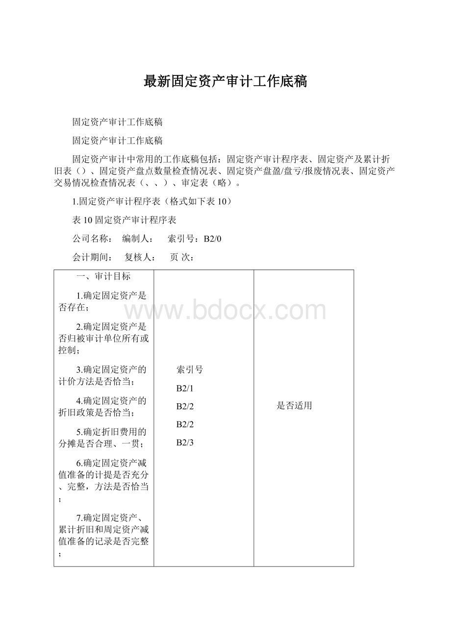 最新固定资产审计工作底稿.docx