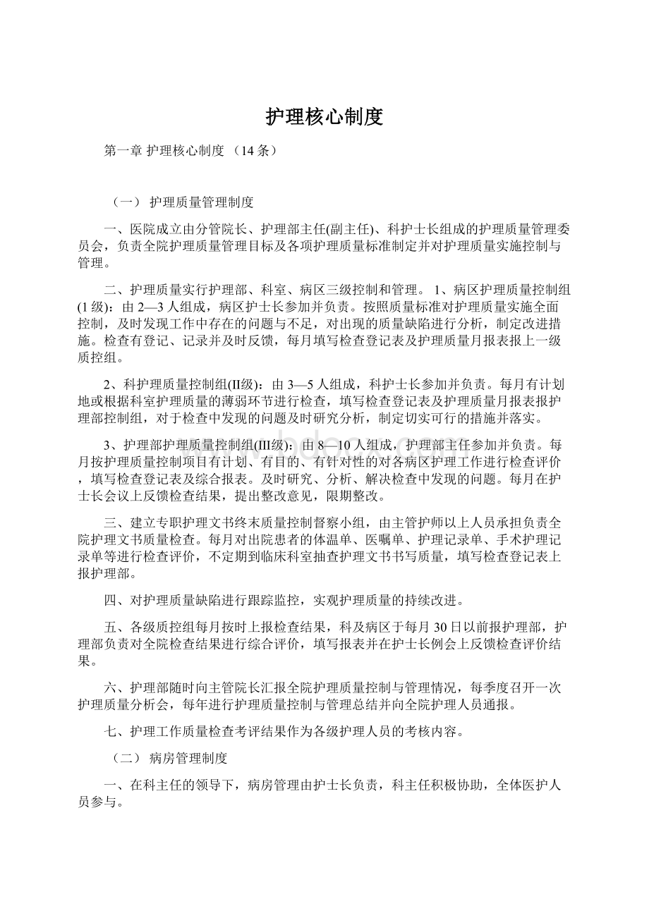 护理核心制度Word文档下载推荐.docx_第1页