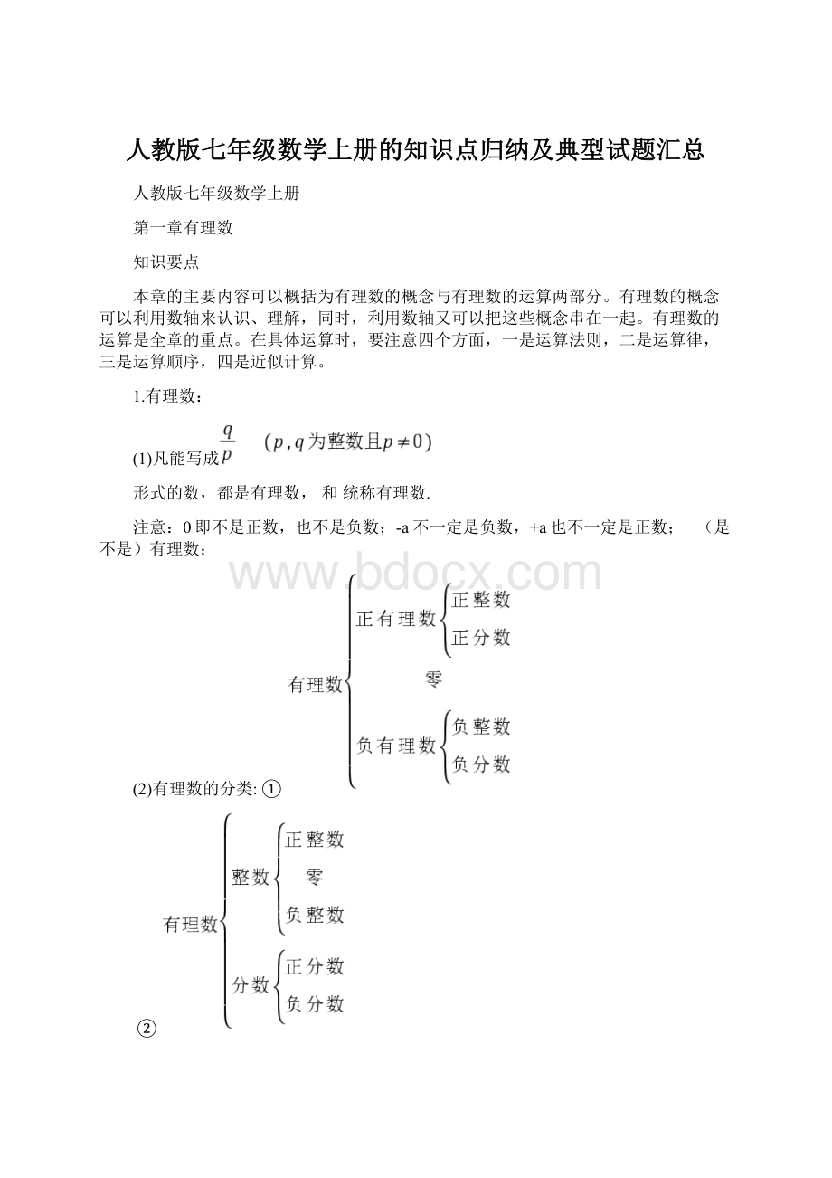 人教版七年级数学上册的知识点归纳及典型试题汇总文档格式.docx