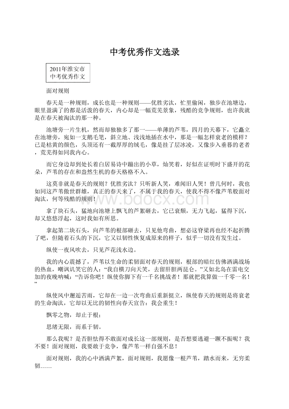 中考优秀作文选录Word格式文档下载.docx_第1页