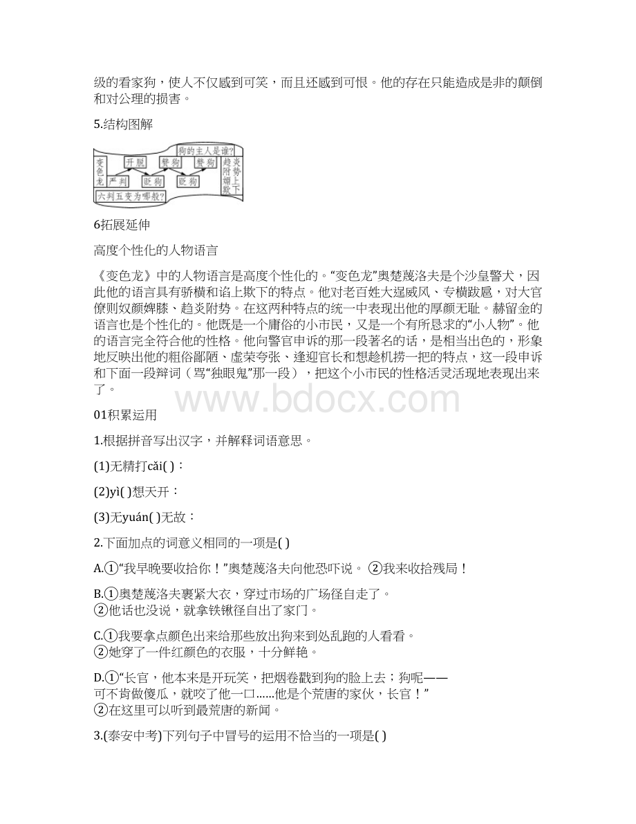 安徽省合肥市育英学校九年级语文下册 7 变色龙习题 新人教版含答案Word格式.docx_第2页