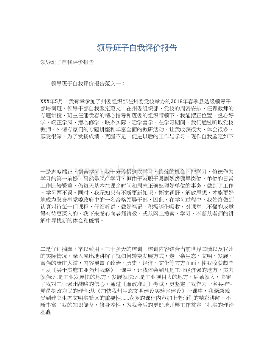 领导班子自我评价报告文档格式.docx