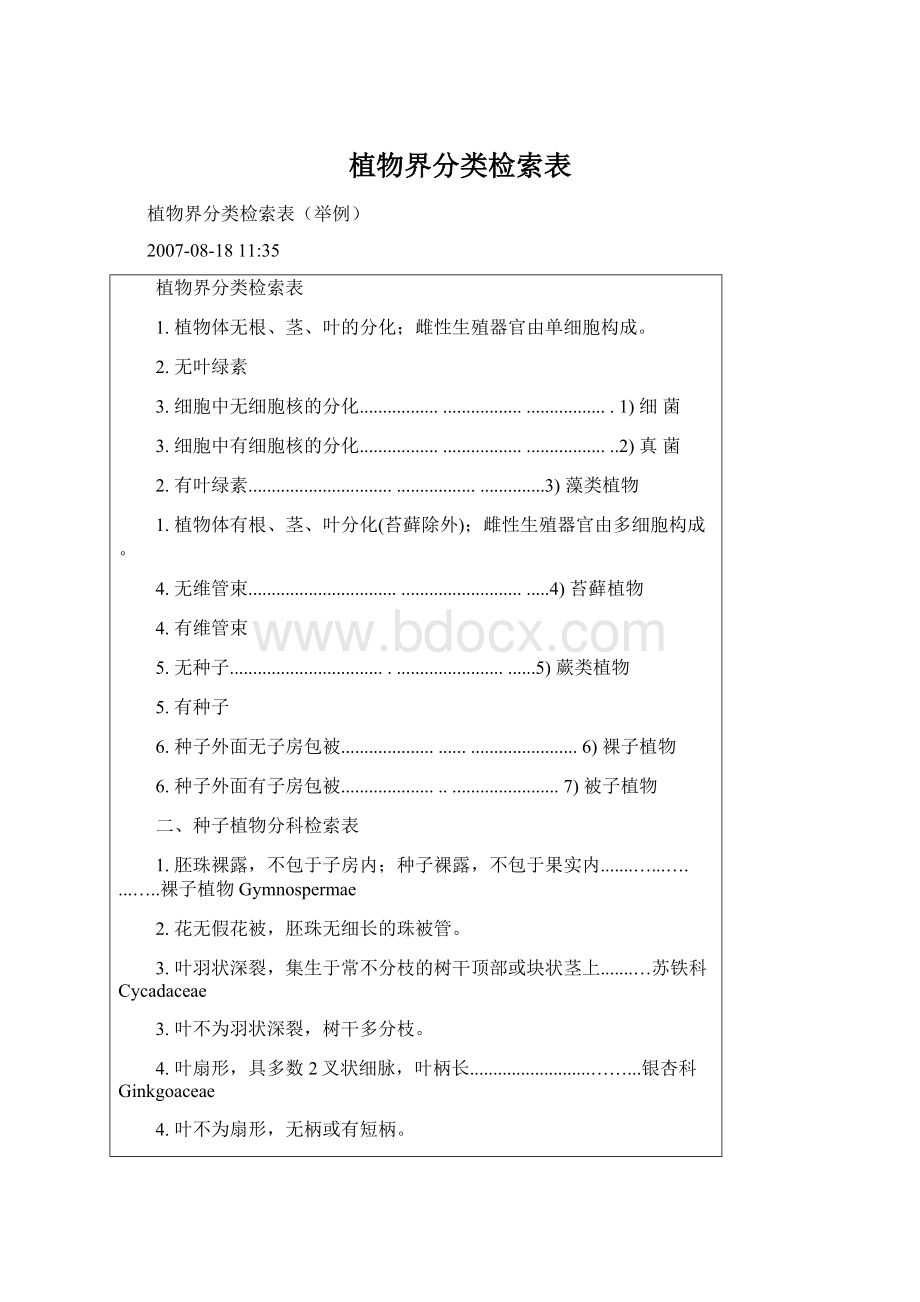 植物界分类检索表Word文档下载推荐.docx_第1页