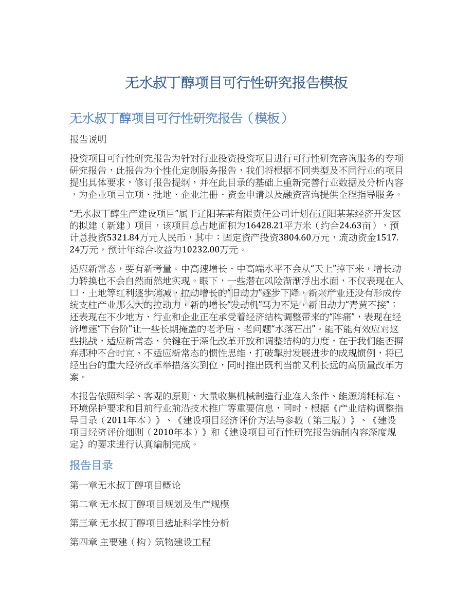 无水叔丁醇项目可行性研究报告模板Word文件下载.docx