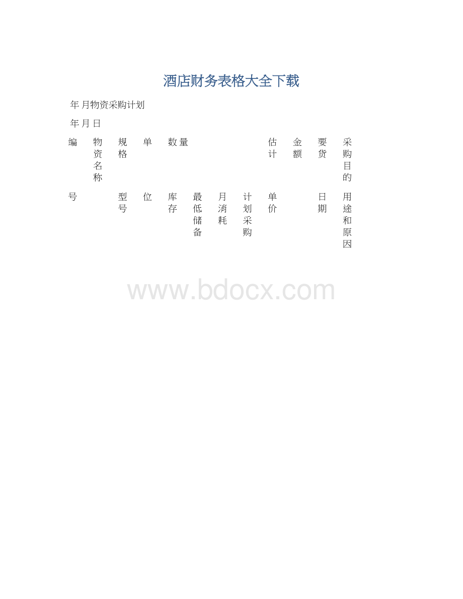 酒店财务表格大全下载Word格式文档下载.docx