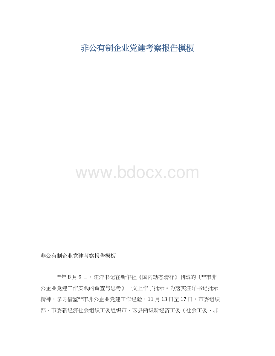 非公有制企业党建考察报告模板.docx