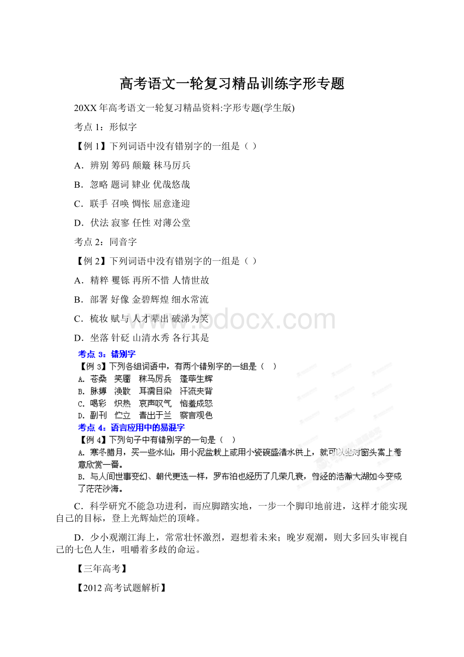 高考语文一轮复习精品训练字形专题文档格式.docx