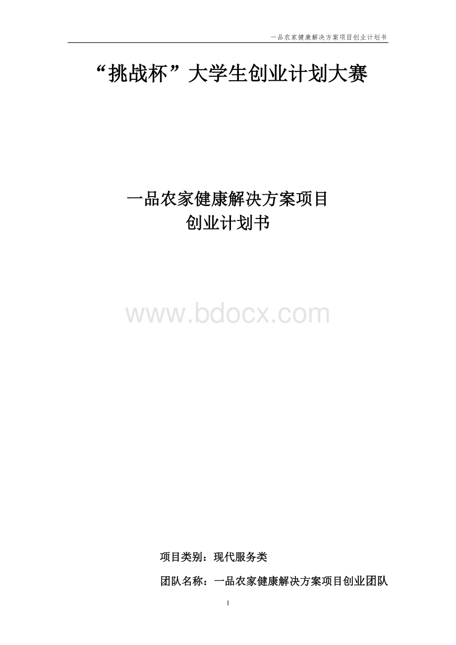 一品农家健康解决方案项目创业计划书.doc_第1页